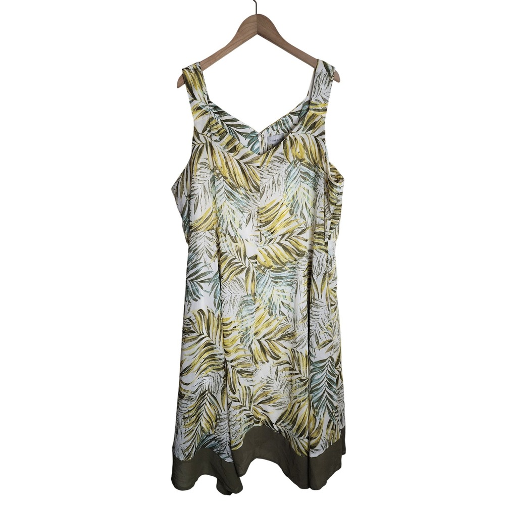 Catherines Dress Womens 4X 30/32W Green Yellow Tropical Palm Leaf Sleeveless